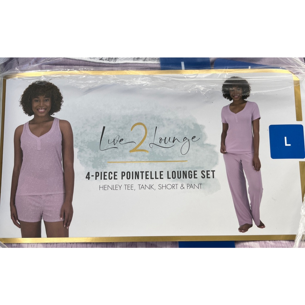 Women's Live 2 Lounge Lavender 4-Piece Pointele Lounge Set, Size L NWT